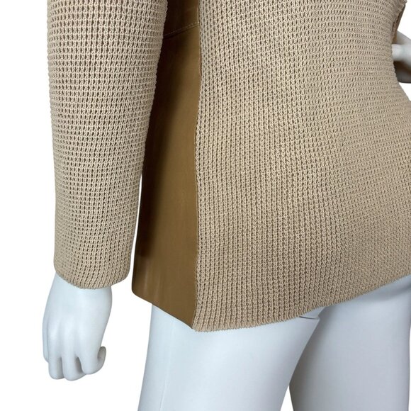 Gianfranco Ferre Italy Genuine Leather Knit Combo Jacket Tan Beige Size IT 42 - Picture 5 of 12